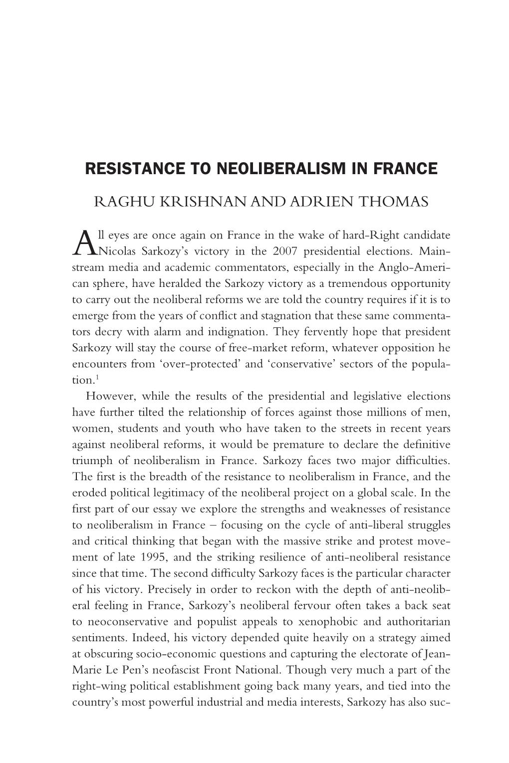 Resistance to Neoliberalism in France