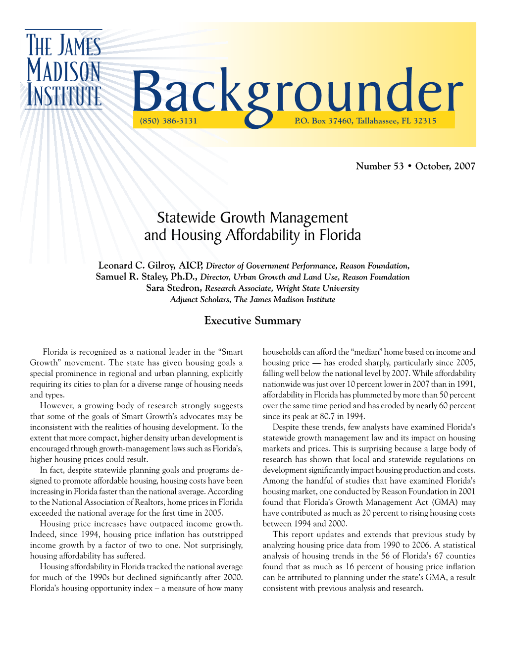 Statewide Growth Management and Housing Affordability in Florida