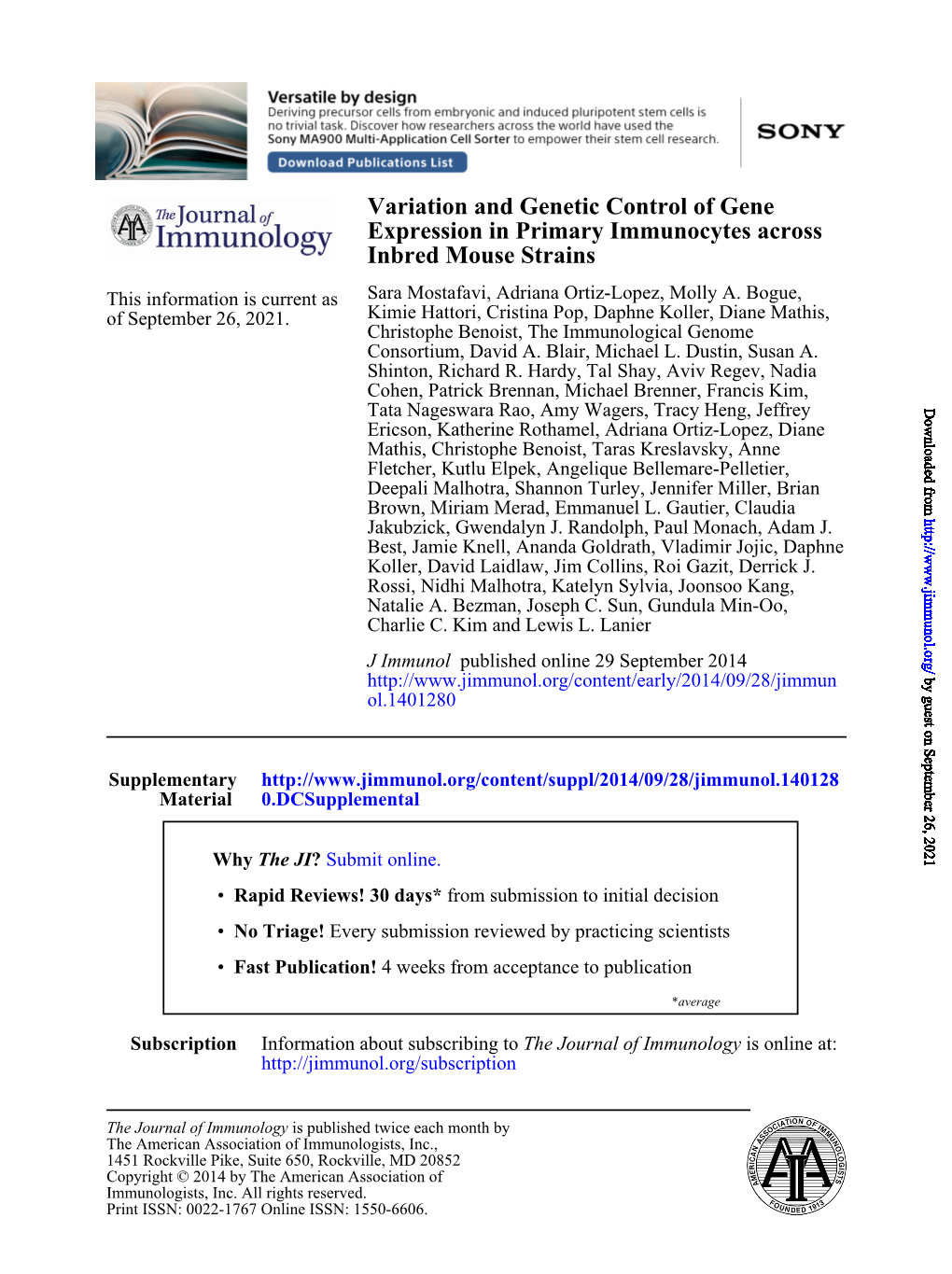 Inbred Mouse Strains Expression in Primary Immunocytes Across