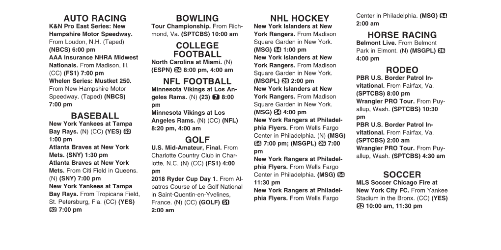 Auto Racing Baseball Bowling College Football Nfl