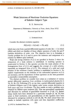 Weak Solutions of Nonlinear Evolution Equations of Sobolev-Galpern Type