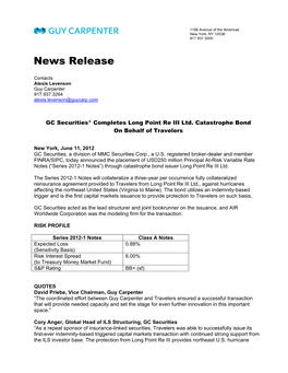 GC Securities Completes Long Point Re III Ltd. Catastrophe Bond