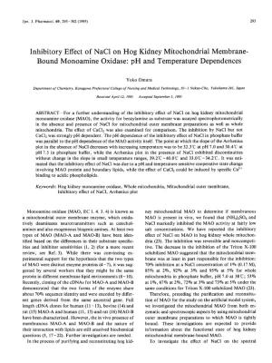Bound Monoamine Oxidase: Ph and Temperature Dependences
