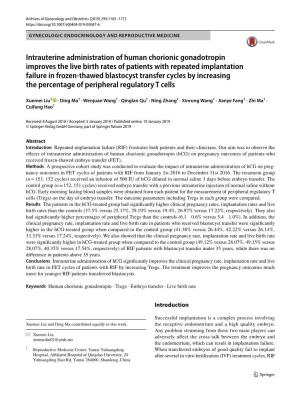 Intrauterine Administration of Human Chorionic Gonadotropin Improves