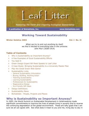 Working Toward Sustainability Why Is Sustainability So Important Anyway?