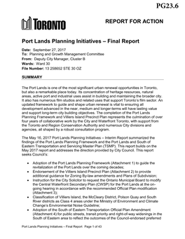 Port Lands Planning Initiatives – Final Report