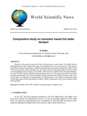 Comparative Study on Transistor Based Full Adder Designs