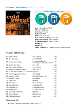 Various Cold Sweat Mp3, Flac, Wma