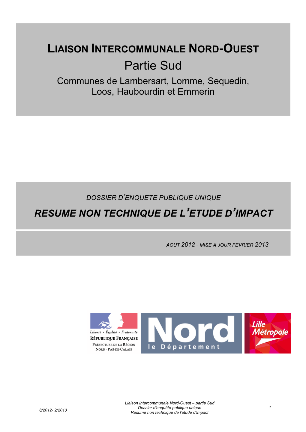 LIAISON INTERCOMMUNALE NORD-OUEST Partie Sud