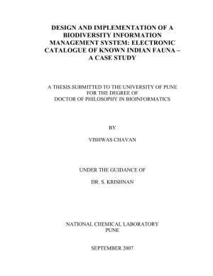 Design and Implementation of a Biodiversity Information Management System: Electronic Catalogue of Known Indian Fauna – a Case Study