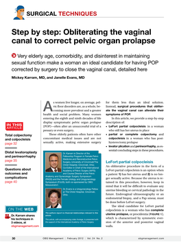 Obliterating the Vaginal Canal to Correct Pelvic Organ Prolapse