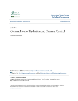 Cement Heat of Hydration and Thermal Control Ahmadreza Sedaghat