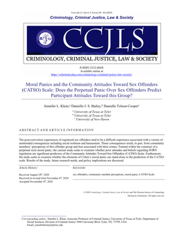 (CATSO) Scale: Does the Perpetual Panic Over Sex Offenders Predict Participant Attitudes Toward This Group?