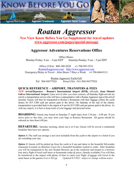 Roatan Aggressor New View Know Before You Go Supplement for Travel Updates