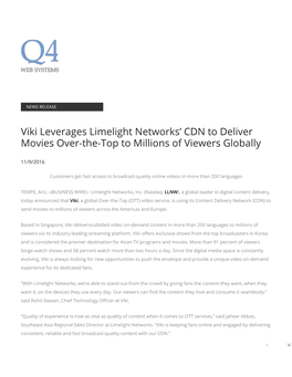 Viki Leverages Limelight Networks' CDN to Deliver Movies
