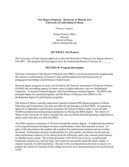 New Degree Proposal – Doctorate of Musical Arts University of Utah School of Music