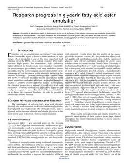 Research Progress in Glycerin Fatty Acid Ester Emulsifier