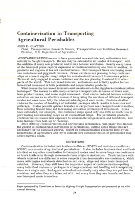 Containerization in Transporting Agricultural P Erishahles JOHN E