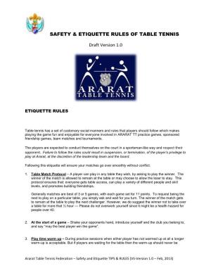 SAFETY & ETIQUETTE RULES of TABLE TENNIS Draft Version