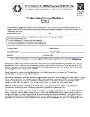 Woodworking Achievement Worksheet Division 1 Ages 5 to 8