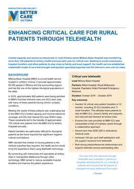 Enhancing Critical Care for Rural Patients Through Telehealth