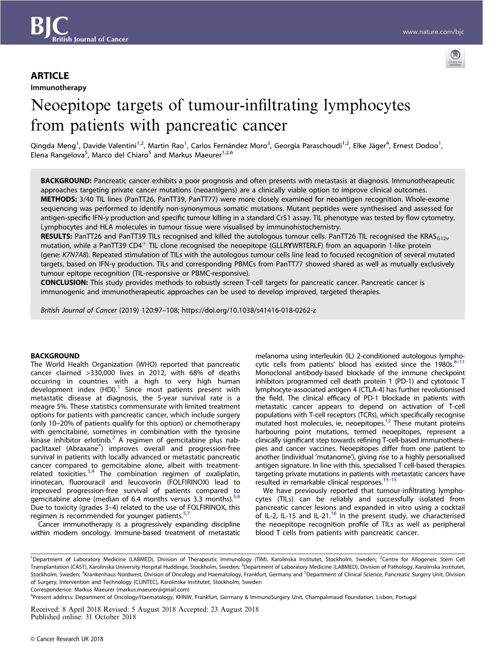 Neoepitope Targets of Tumour-Infiltrating Lymphocytes From