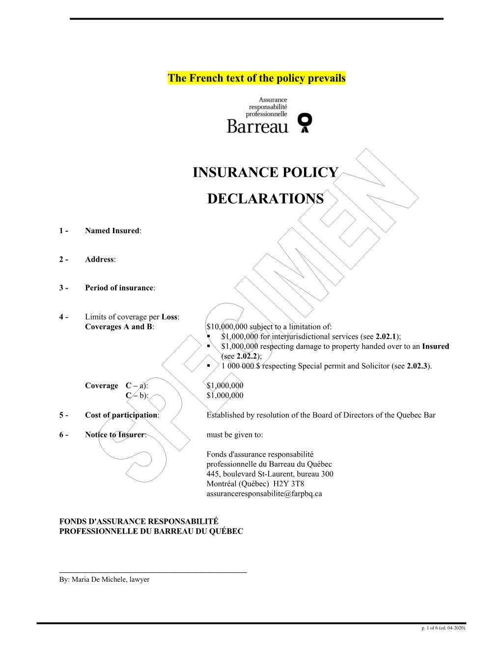 Insurance Policy 2020