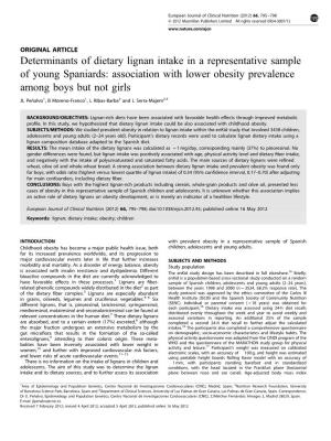 Determinants of Dietary Lignan Intake in a Representative Sample of Young Spaniards: Association with Lower Obesity Prevalence Among Boys but Not Girls