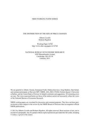 Nber Working Paper Series the Distribution of the Size