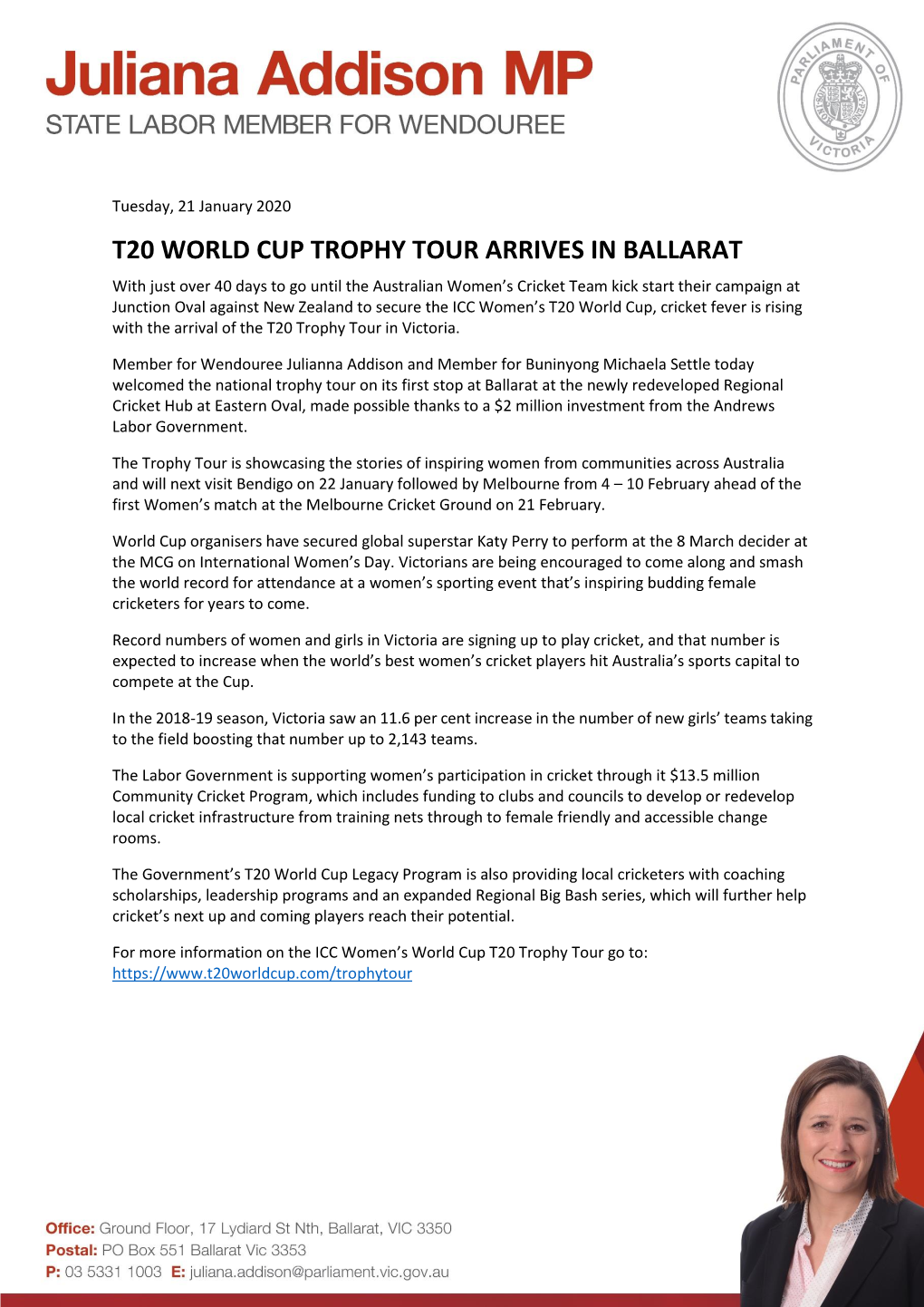 T20 World Cup Trophy Tour Arrives in Ballarat