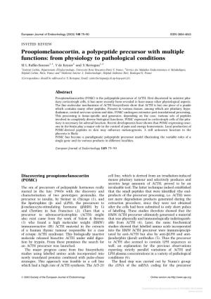 Proopiomelanocortin, a Polypeptide Precursor with Multiple Functions