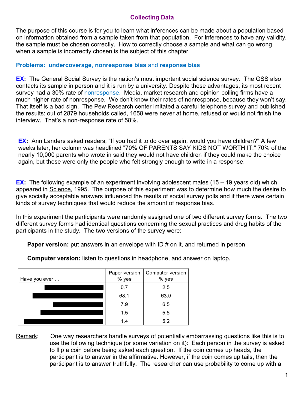 Problems: Undercoverage, Nonresponse Bias and Response Bias