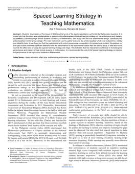 Spaced Learning Strategy in Teaching Mathematics Ace T