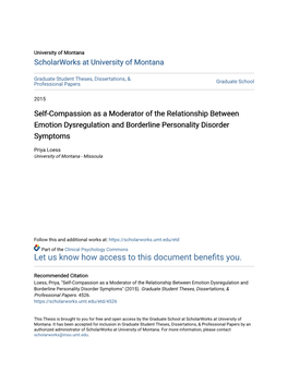 Self-Compassion As a Moderator of the Relationship Between Emotion Dysregulation and Borderline Personality Disorder Symptoms