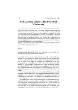 Parliamentary Debate on the British Sikh Community