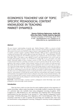 Economics Teachers' Use of Topic Specific Pedagogical Content