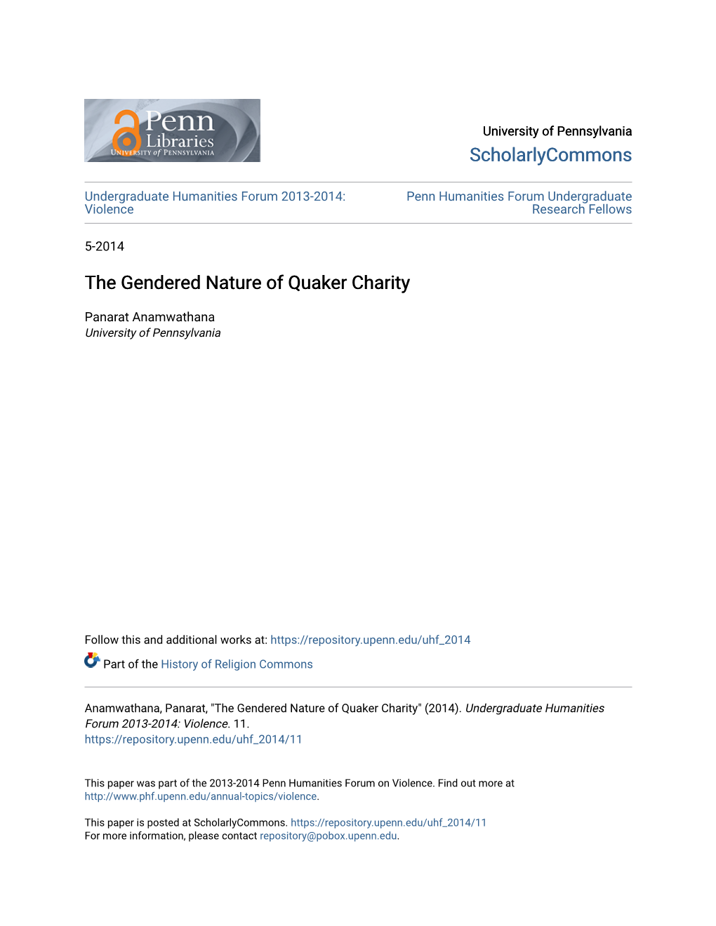 The Gendered Nature of Quaker Charity