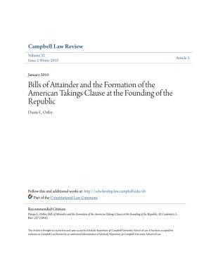 Bills of Attainder and the Formation of the American Takings Clause at the Founding of the Republic Duane L