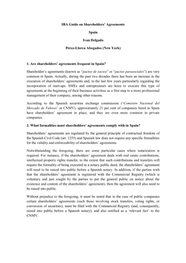 IBA Guide on Shareholders' Agreements Spain Ivan Delgado