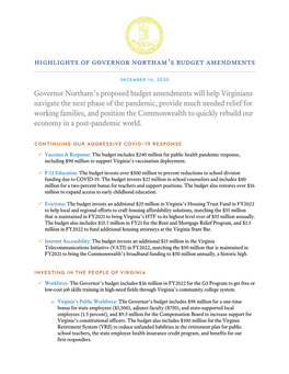 Highlights of Governor Northam's Budget Amendments