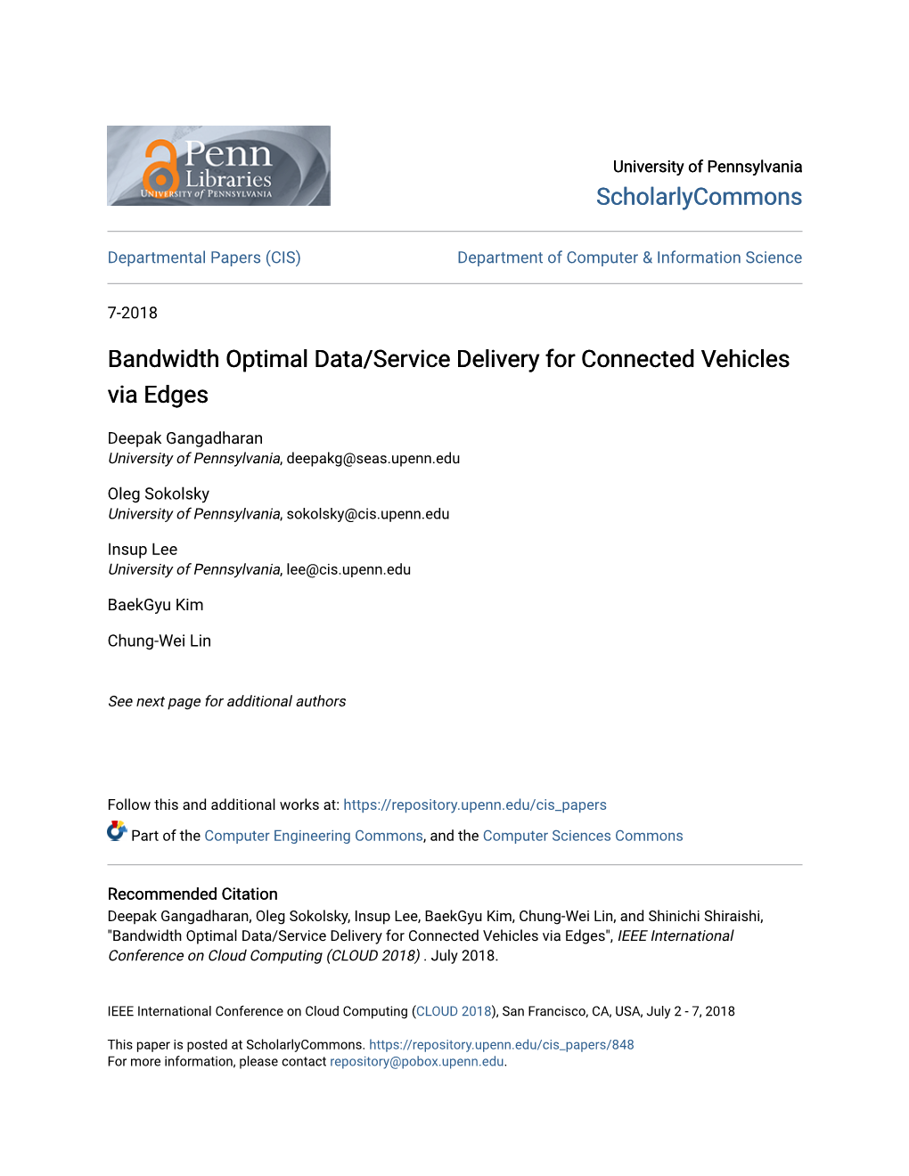 Bandwidth Optimal Data/Service Delivery for Connected Vehicles Via Edges