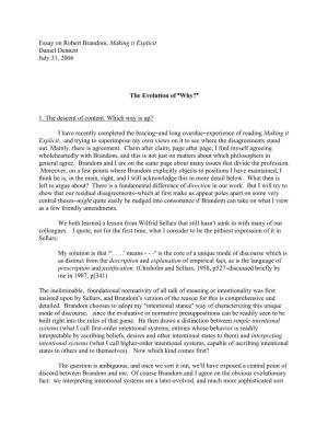Essay on Robert Brandom, Making It Explicit Daniel Dennett July 31, 2006
