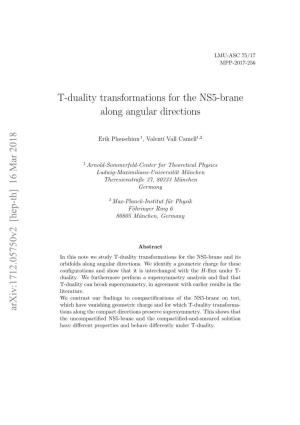 T-Duality Transformations for the NS5-Brane Along Angular Directions Arxiv:1712.05750V2 [Hep-Th] 16 Mar 2018