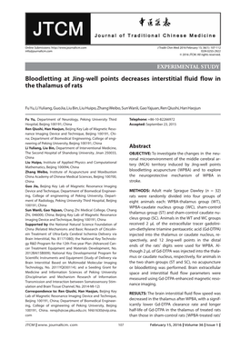 Bloodletting at Jing-Well Points Decreases Interstitial Fluid Flow in the Thalamus of Rats