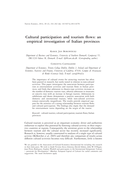 Cultural Participation and Tourism Flows: an Empirical Investigation of Italian Provinces