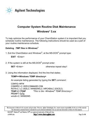 Windows 3.1X Disk Maintenance Procedure