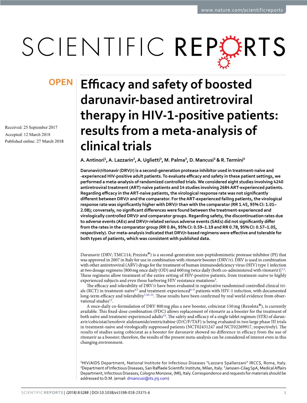 Efficacy and Safety of Boosted Darunavir-Based Antiretroviral Therapy in HIV-1-Positive Patients