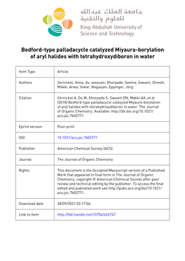 Bedford-Type Palladacycle Catalyzed Miyaura-Borylation of Aryl Halides with Tetrahydroxydiboron in Water