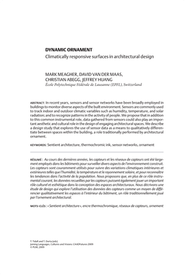 DYNAMIC ORNAMENT Climatically Responsive Surfaces in Architectural Design
