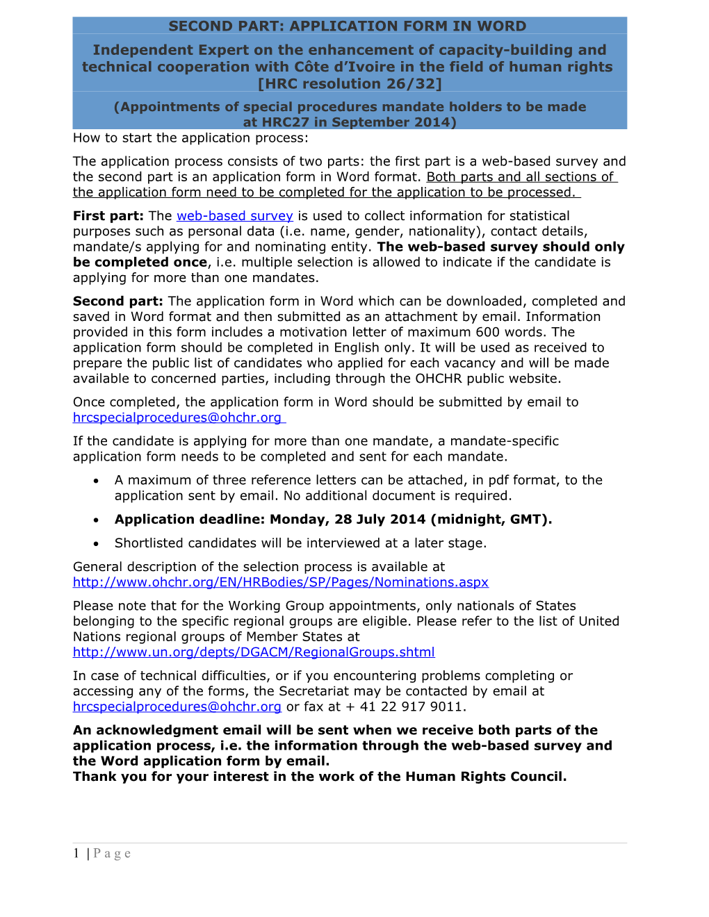 Human Rights Council Secretariat (Standardized Form) s15